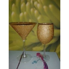 Gold Glitter Martini glass and Wine Glass Set