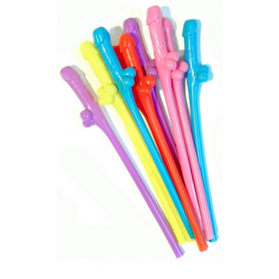 6 Coloured Willy Straws HEN PARTY STAG DRINKS 19cm SEALED PACK RAINBOW 